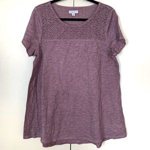Purple Short Sleeve Medium Lace Top Shirt